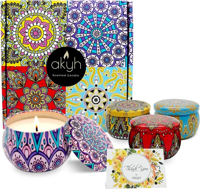 Scented Candles Gift Set - Made of Natural Soy - Luxuriously Designed Tin - Eco