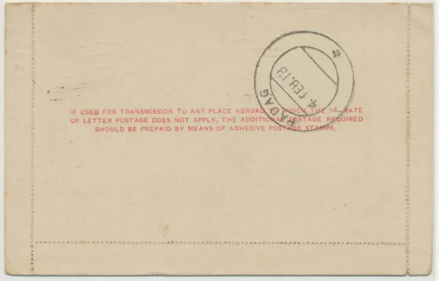 GB 1917 GV 1d postal stationery Letter Card cpl. with margins to BALUCHISTAN RR! 2