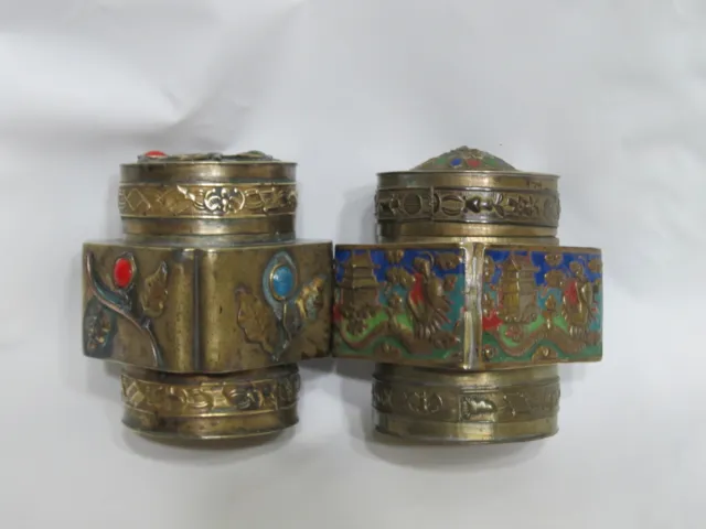 Pair of Old Or Antique Chinese Brass Cover Boxes