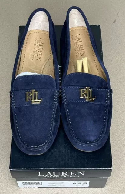 NWB Polo Ralph Lauren Womens Navy/Gold Barnsbury KidSuede Loafers