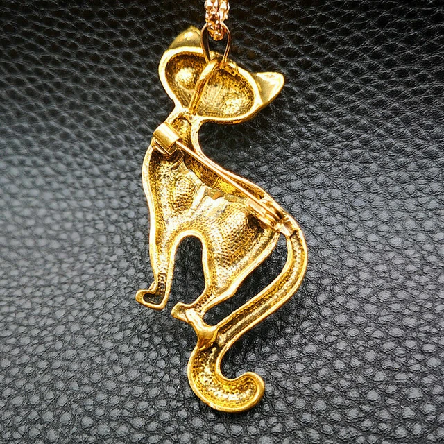 Betsey Johnson Enamel Crystal Cute Cat Kitten Pendant Chain Necklace/Brooch Pin 3