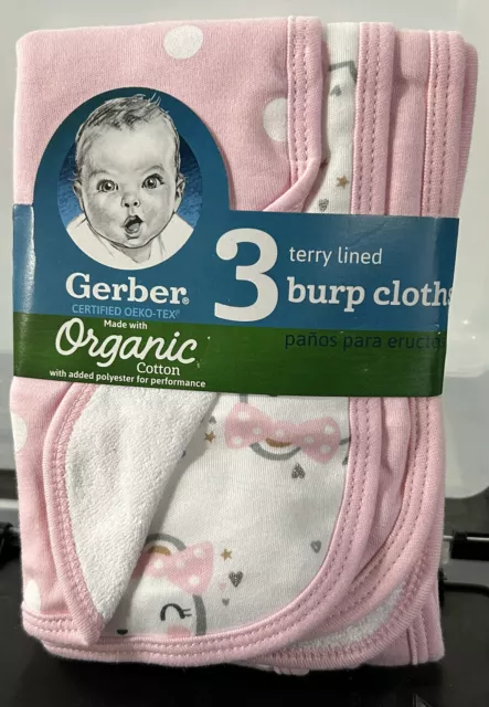 New GERBER BABY GIRL'S 3-PACK Terry Lined Burp Cloths 19 X 7.5 in  (E20)