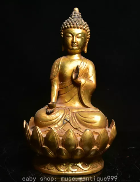 10'' Tibetan Buddhism Copper Gilt Sakyamuni Buddha lotus flower pedestal Statue