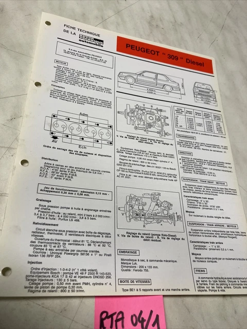 309 Engine TECHNICAL DATASHEET AUTOMOBILE Peugeot 309 Diesel Engine XUD9 Edition ...