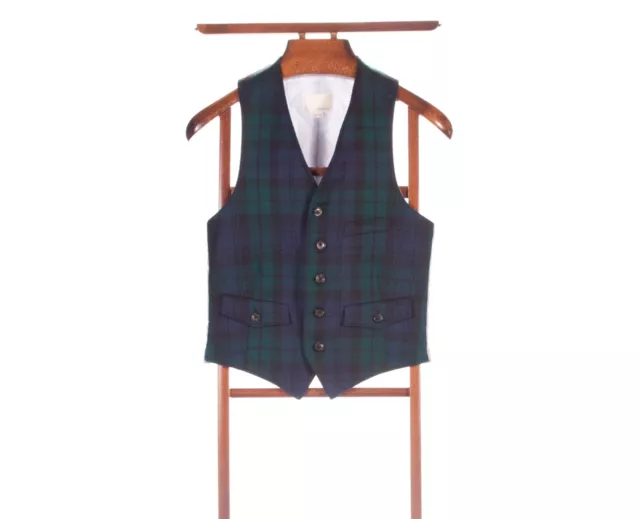 BAND OF OUTSIDERS Wool Blackwatch Tartan Quilted Vest Jacket Sz 1 S Made in USA