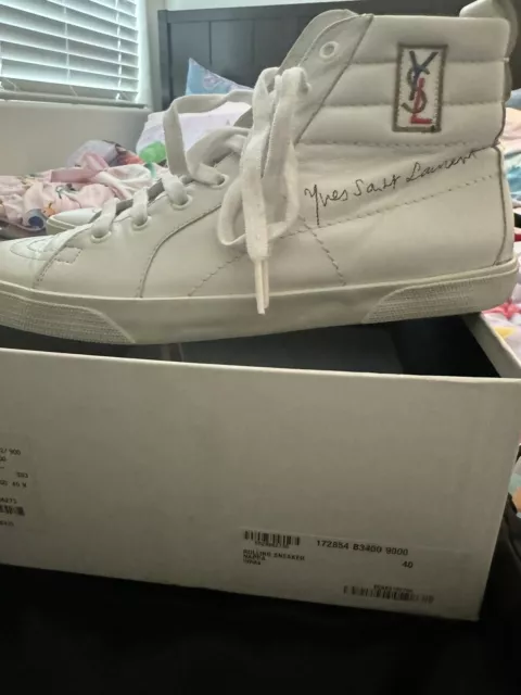 YVES SAINT LAURENT YSL Rolling High Top Sneaker White Leather 40 Size 7 ...