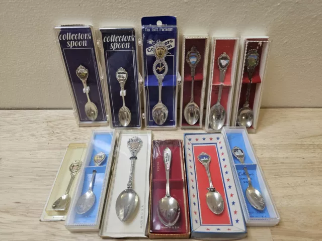 Lot Of 12 Souvenir Collectors Spoons, Different States, NIP