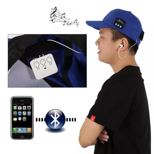Casquette Bluetooth sport écouteur intégré bleu kit main libre téléphone musique