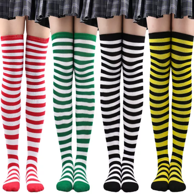 QC Stripey High Thigh Over The Knee Women Ladies Thigh Sheer Striped Girl Socks
