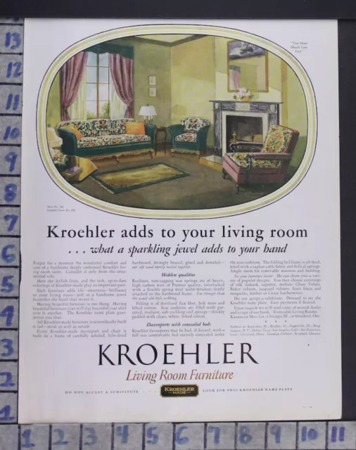 1927 Kroehler Living Room Furniture Interior Home Decor Vintage Art Ad Bz08