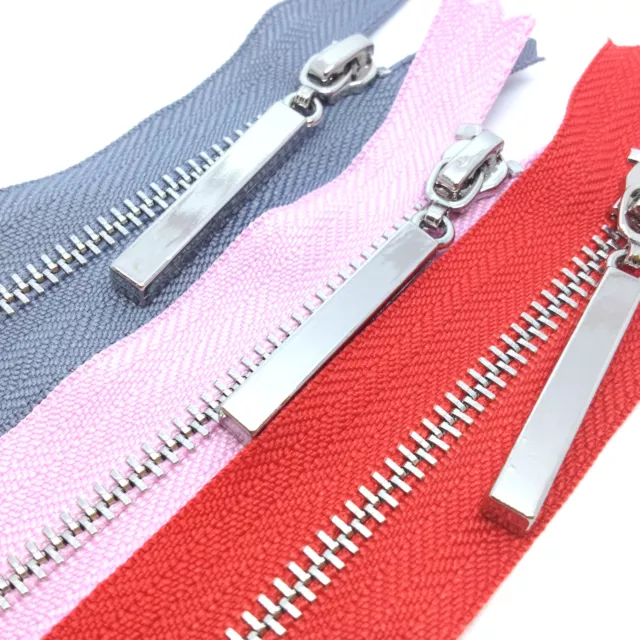 Metal Polished Silver Teeth Zips No 3 Weight Zip - Closed End - 8 Zip Colours 2