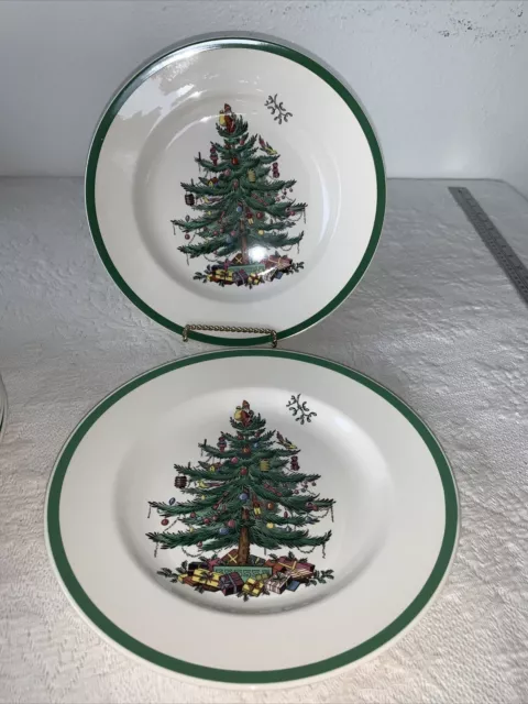 Spode Christmas Tree Dinner Plates 10-3/4" diameter England S3324~Set Of 2