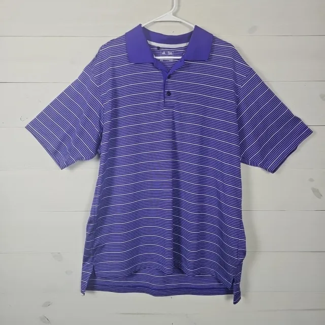 ADIDAS GOLF MENS Large Polo Purple Striped Short Sleeve Tennis $11.99 ...