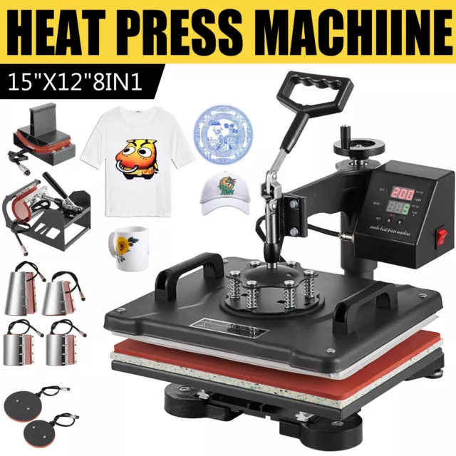 8 in 1 Heat Press Machine Swing Away Digital Sublimation T-Shirt /Mug/Plate Hat