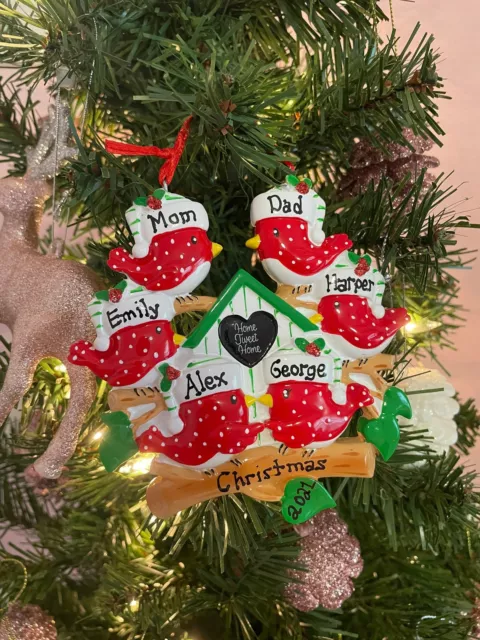 Red Birds Christmas Ornaments Family of 3-4-5-6 Same Day Shipping! Personalized