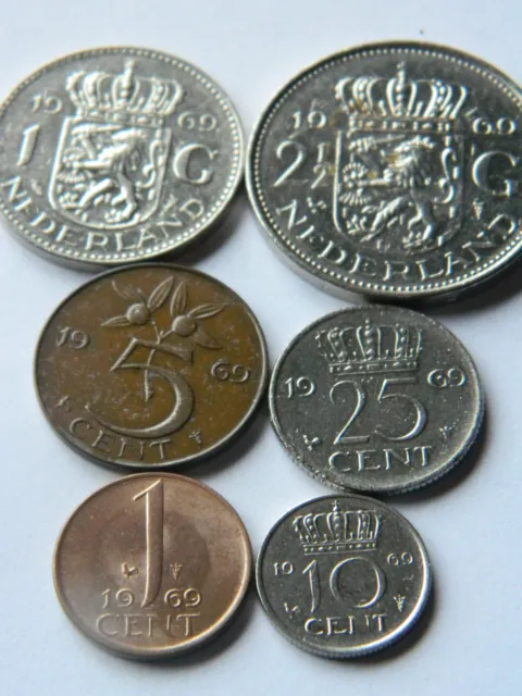 1969 2 1/2 and 1 Gulden, 25, 10, 5, 1 Cent - Juliana - Netherlands