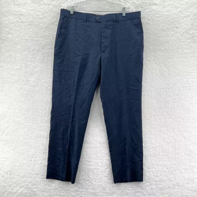 Bensol Dress Pants Mens 36x30 Blue Wool Straight Leg Pleated Job Work Business