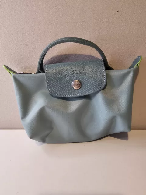 Genuine Longchamp Mini Le Pliage Top Handle Nylon Pouch Bag VGC Green
