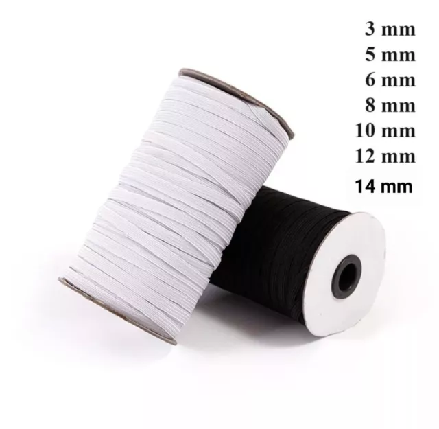 White /Black Flat  Elastic Cord 3mm 5mm 6mm 8mm 10mm for sewing Clothing Elastic