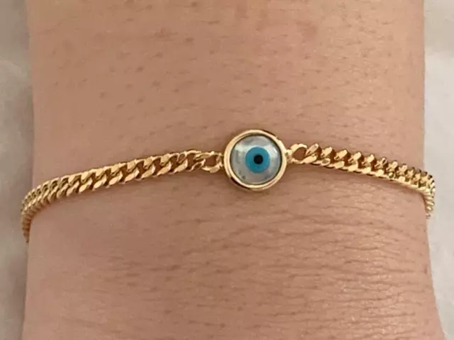 18K Gold on 925 Sterling Silver Evil Eye Mati Nazar Chain MOP MOPearl Bracelet