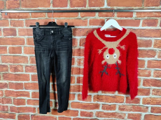 Maglione Jeans Skinny Bambina Età 7-8 Anni M&S Next Pullover Natale 128Cm