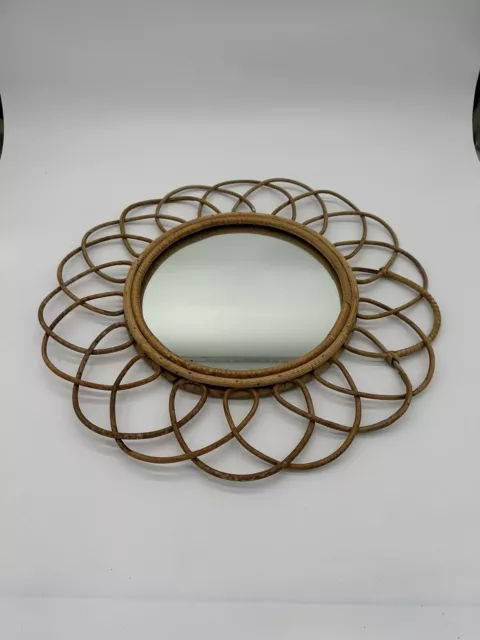 Grand Miroir Rotin Vintage Soleil Ancien