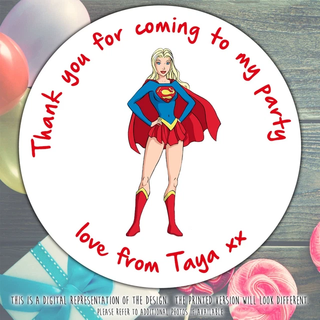 PERSONALISED SUPERGIRL BIRTHDAY Party Stickers for sweet cones. Fast