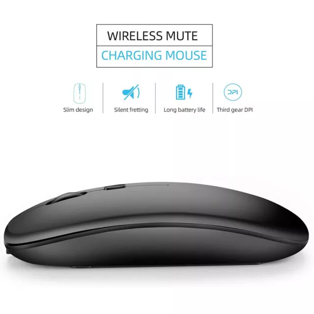 Dual Model Bluetooth 5.0 & Wireless USB 2.4G Slient Mouse Rechargeable (Black)