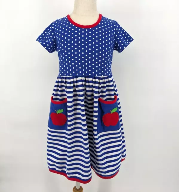 Boutique Short Sleeve Blue Red Apple Applique Dress Girl Size 6 6/7