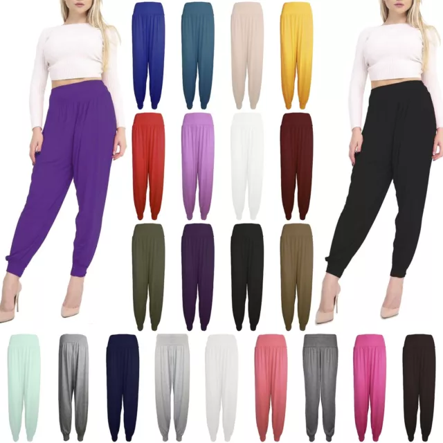 Womens Ladies Full Length Plain Ali Baba Harem Baggy Fit Trousers Leggings Pants