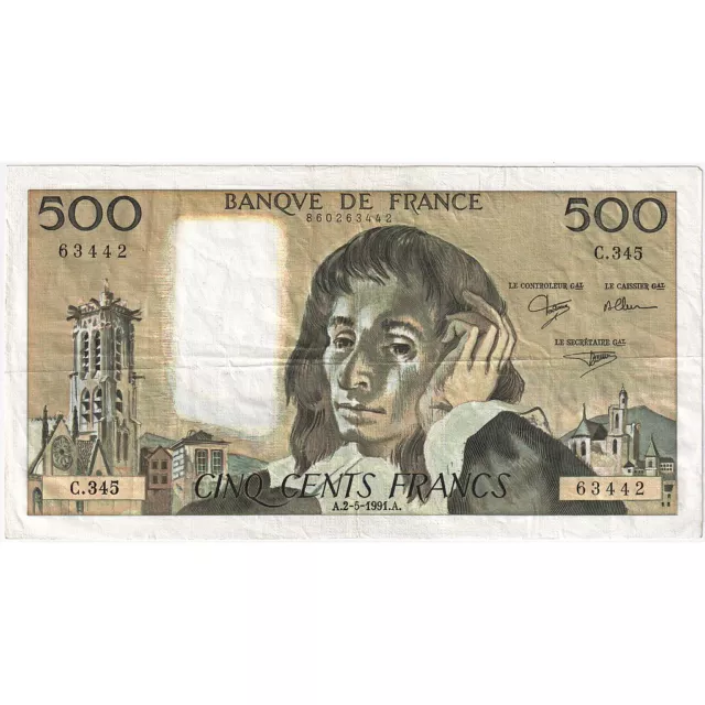 [#636417] France, 500 Francs, Pascal, 1991, C.345, TTB+, Fayette:71.47, KM:156h