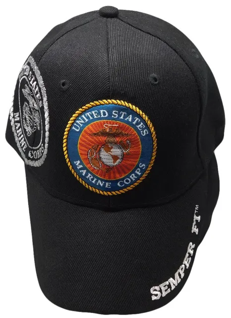 US Marine Corps Emblem Shadow Semper Fi Black Cap Hat - Officially Licensed 3