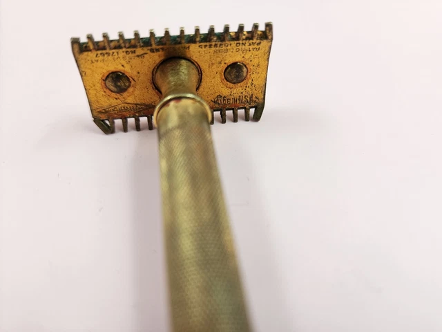 Vintage 1930's Gillette Goodwill Brass Plated DE Ball End Open Comb Razor 2