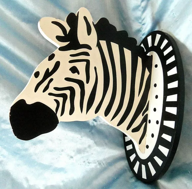 Wood Hand Painted Zebra Wall Hanging Decor. Plague