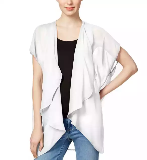 Collection Xiix Women’s Solid Cap Sleeve Kimono,White,One Size