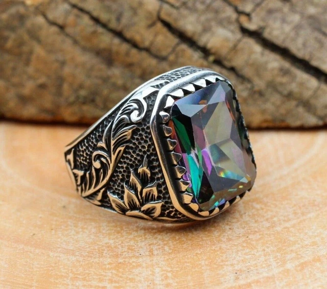 Bague pour homme mystique faite à la main en argent sterling 925 avec...