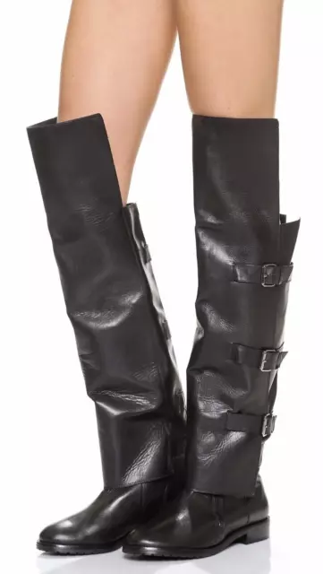 39.5/9❤️Tibi New York Black Real Leather Over The Knee Biker Riding Moto Boots