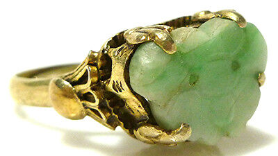 Chinese Export China Sterling Silver Filigree Carved Jade Antique Old Ring