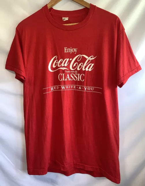 Vintage Enjoy Coca Cola Classic Single Stitch Red T-Shirt "Red White & You" XL