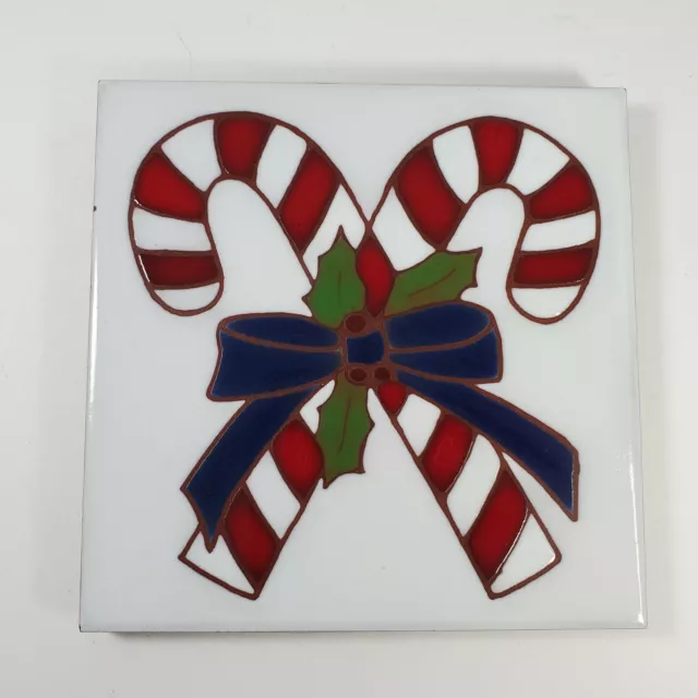 Ceramic Trivet Tile CHRISTMAS Embossed Candy Cane Hot Pot Plate/ Wall Decor