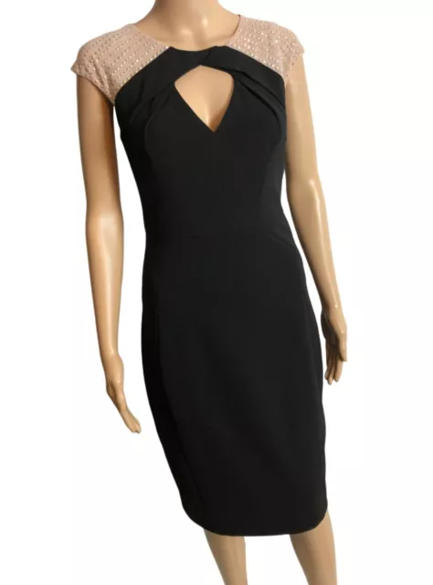 JAX Black Tailored Sheath Dress Sz 4 NWT $169 Mesh Shoulders Bling