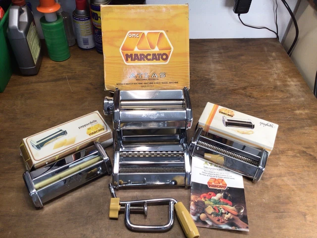 Vintage MARCATO Atlas Model 150 Pasta Machine + Extra Attachments Made in Italy Vintage MARCATO Atlas Model 150 Pasta Machine + Extra Attachments Made in Italy