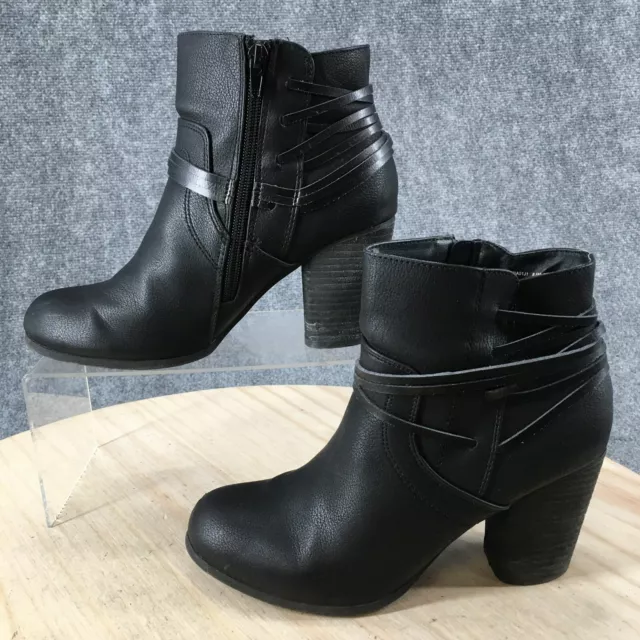 Madden Girl Boots Womens 8.5 M Danaee Ankle Booties Black Leather Heeled Zip 2