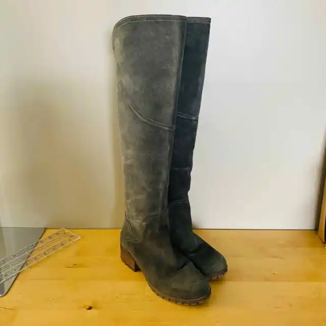 Lucky Brand Harleen gray suede riding knee high boot (Size: 8.5)