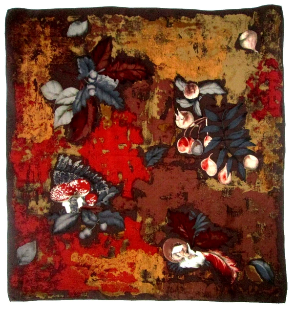 Foulard En Soie Vintage Tino Lauri - Dimensions 84x90cm, Bord Marron, Occasion Élégant