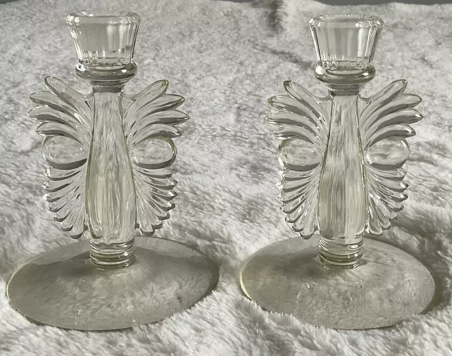 Paden City Elegant 6.5” Glass Clear Maya Butterfly Candlestick Candle Holders