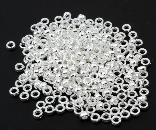🎀 SALE 🎀 100 Silver Donut Rondelle 4mm Spacer Beads For Jewellery Making