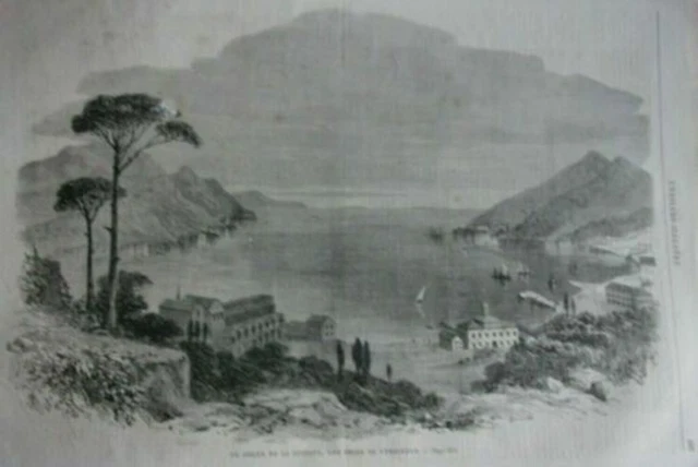 19th century WOODCUT LE GULF DE LA SPEZIA SEEN TAKEN IN VARIGNANO ITALY