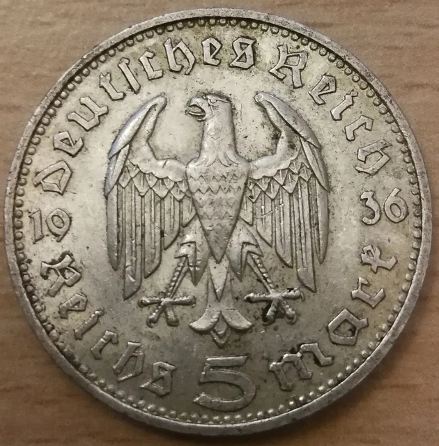 MONNAIE ARGENT ALLEMAGNE pièce silber 5 reichsmark Hindenburg 1936F 13
