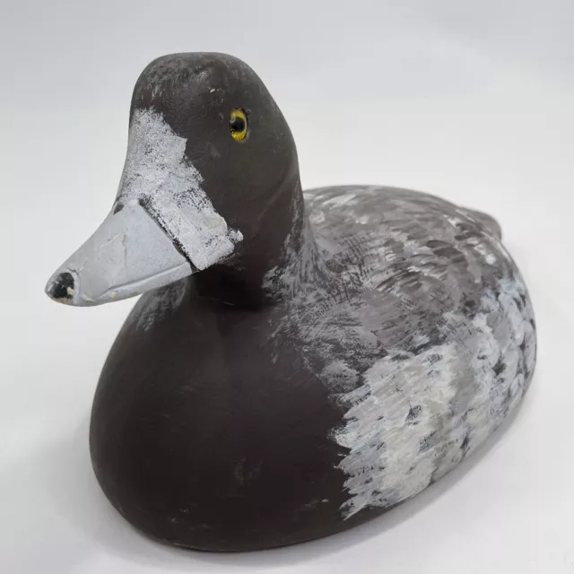 Vintage 1960s 12” Hand Carved Solid Wood Comeau Lesser Scaup Glass Eye Decoy